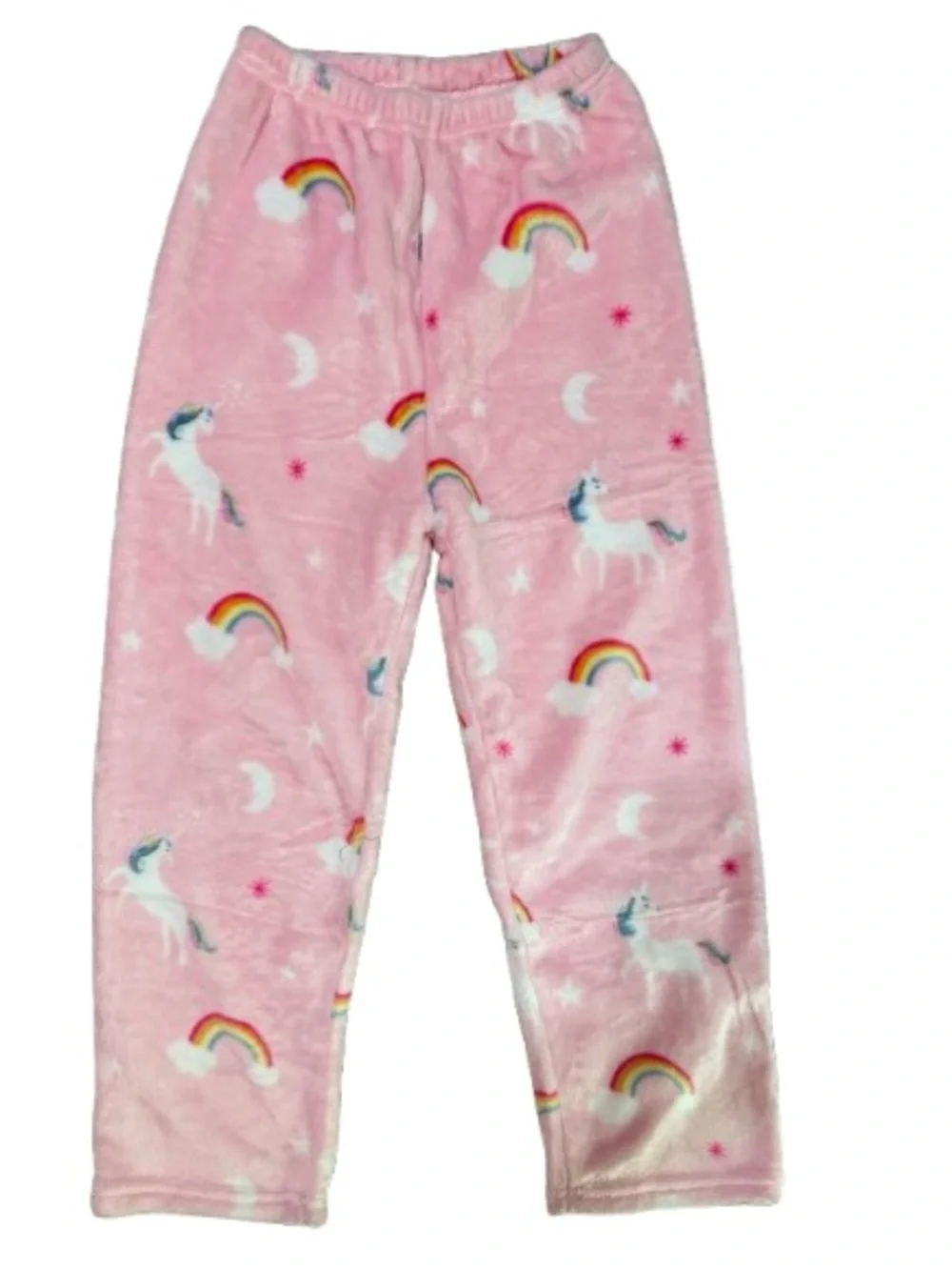 Pink Fleece Unicorn & Rainbow Girls Pajama Pants -like new Size 12-L